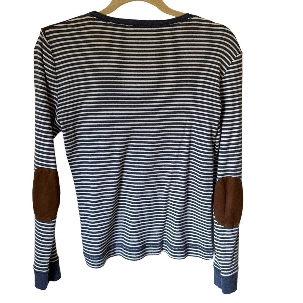 Lauren Ralph Lauren Women’s Long Sleeve Striped Tee With Faux Suede Patches Med